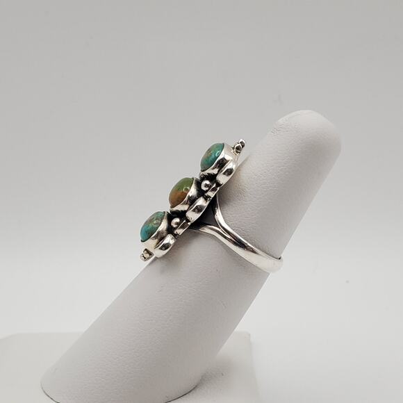 925 Sterling Silver Green Turquoise Trilogy Artisan Ring Size 6 - Picture 3 of 9